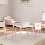 Mesa infantil con silla, juego de mesa y 2 sillas infantiles de madera, motivos de estrellas, 60 x 60 x 44 cm, rosa