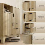 Buffet salon, meuble de rangement, 2 portes, 2 tiroirs, étagère réglable, compartiment ouvert, 80x40x90cm, bois naturel