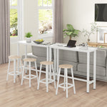 Table de bar table haute de cuisine mange-debout 120 x 40 x 100 cm châssis piètement acier, plateau aspect marbre blanc