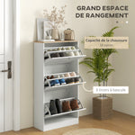 Scarpiera stile scandinavo 3 ante a ribalta 18 paia di scarpe 60 x 23,5 x 115 cm bianco effetto legno