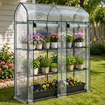 Serre de Jardin, Petite Serre de Balcon étagères 3 niveaux en Bâche PVC et Châssis Acier, 143 x 46 x 165 cm, transparent