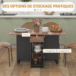 Tavolo da pranzo pieghevole, tavolo da cucina allungabile per 2-4 persone, 2 ribalte, 120 x 72 x 75 cm, rustico e nero