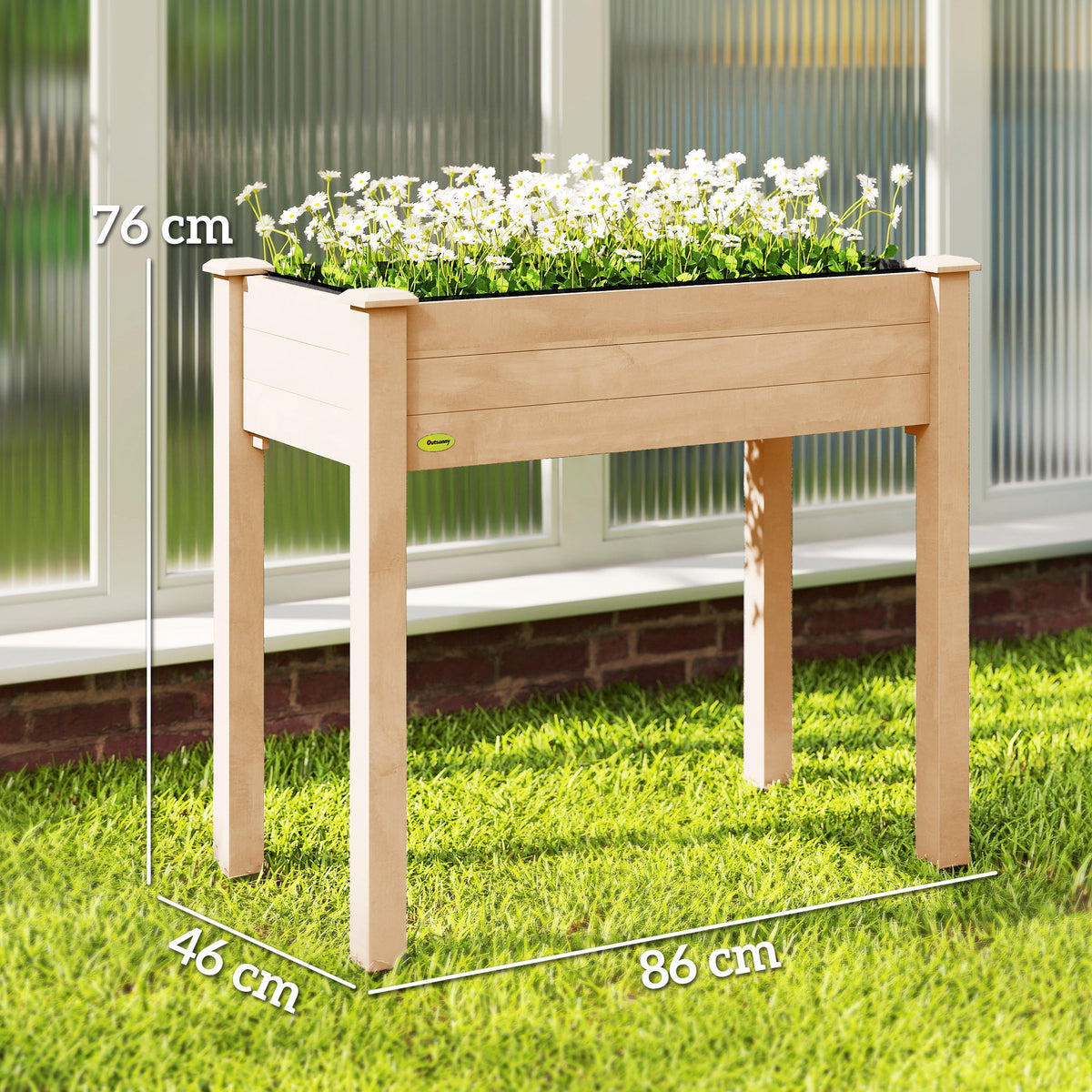 Jardinière surélevée en Bois, Carré Potager sur Pied surélevé, Trous de Drainage, Tissu non tissé, 86x46x76 bois naturel