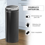 Poubelle à capteur de mouvement ouverture automatique 1 bac de 50 L en acier inoxydable noir