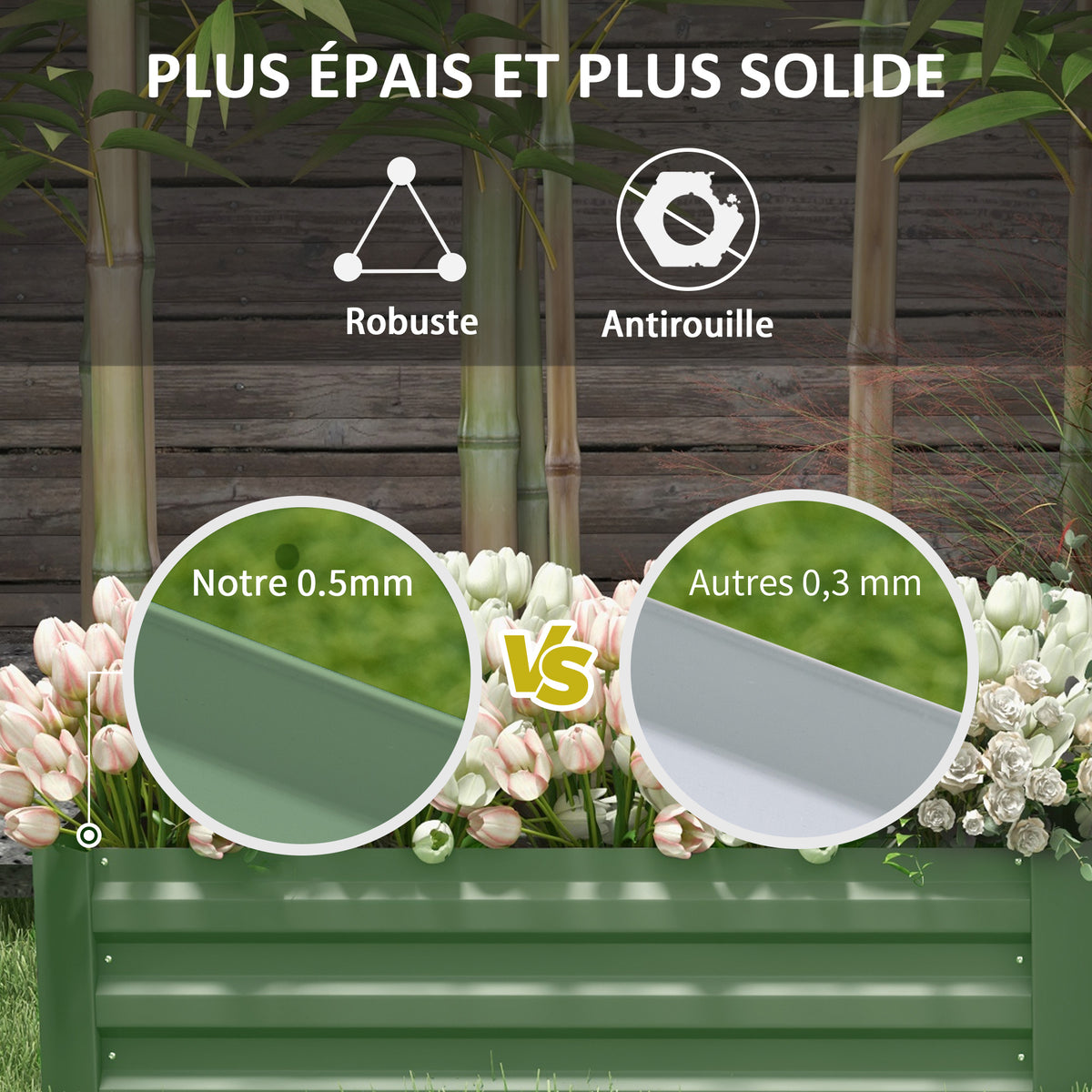 Lot de 2 carré potager de jardin dim. 100L x 50l x 30H cm - tôle d'acier ondulée vert
