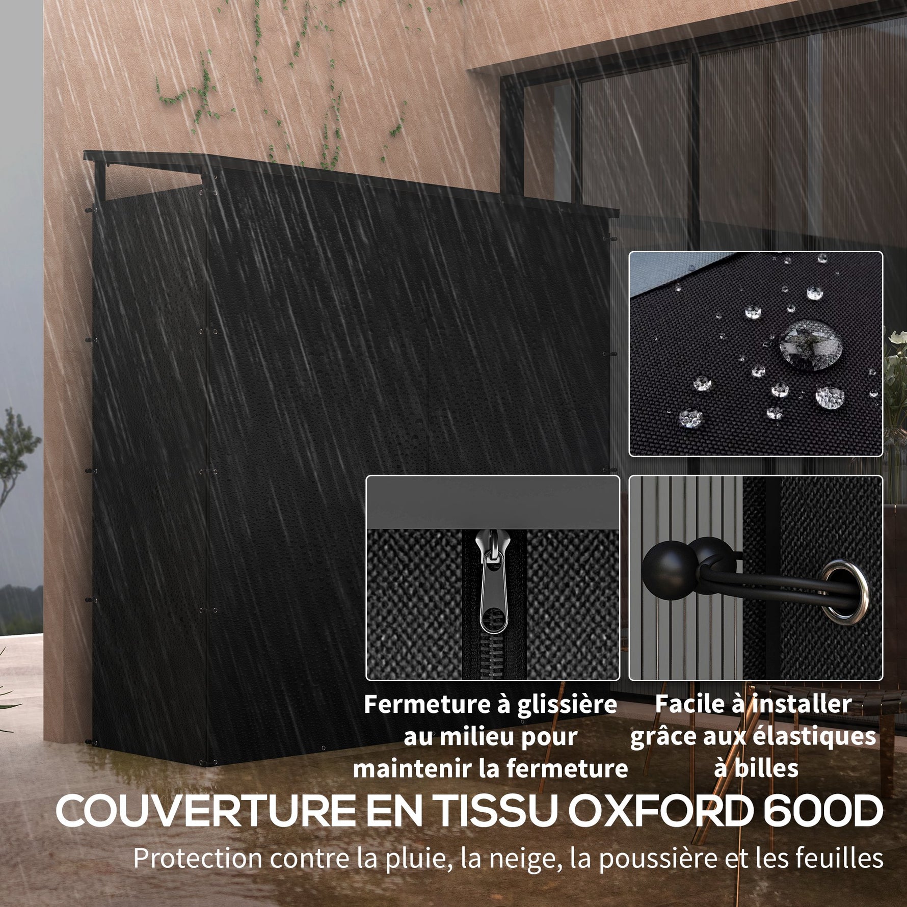 Abri-bûches range-bûche extérieur charge maximale 2000 kg avec housse de protection imperméable 185 x 62 x 184 cm noir