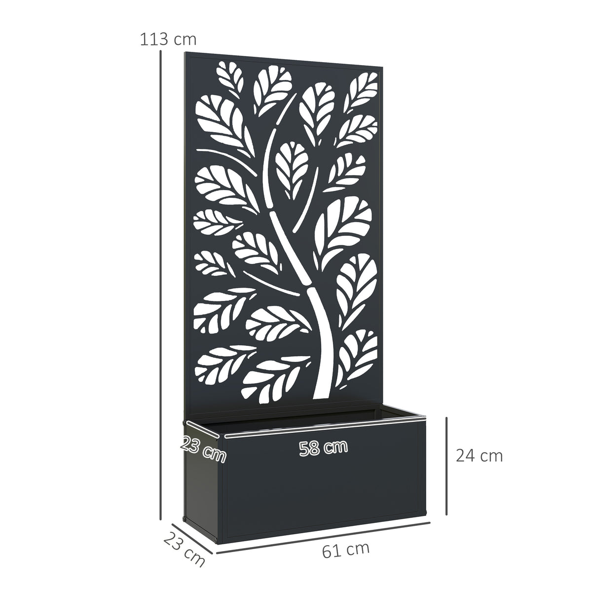 Jardinière avec brise-vue paravent treillis pour Plante Grimpante, bac à Fleurs - dim. 61L x 23l x 113H cm