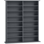 Mobile porta CD e DVD con 16 scomparti e 12 ripiani regolabili, capacità max. 720 CD/396 DVD e Blu-ray, grigio