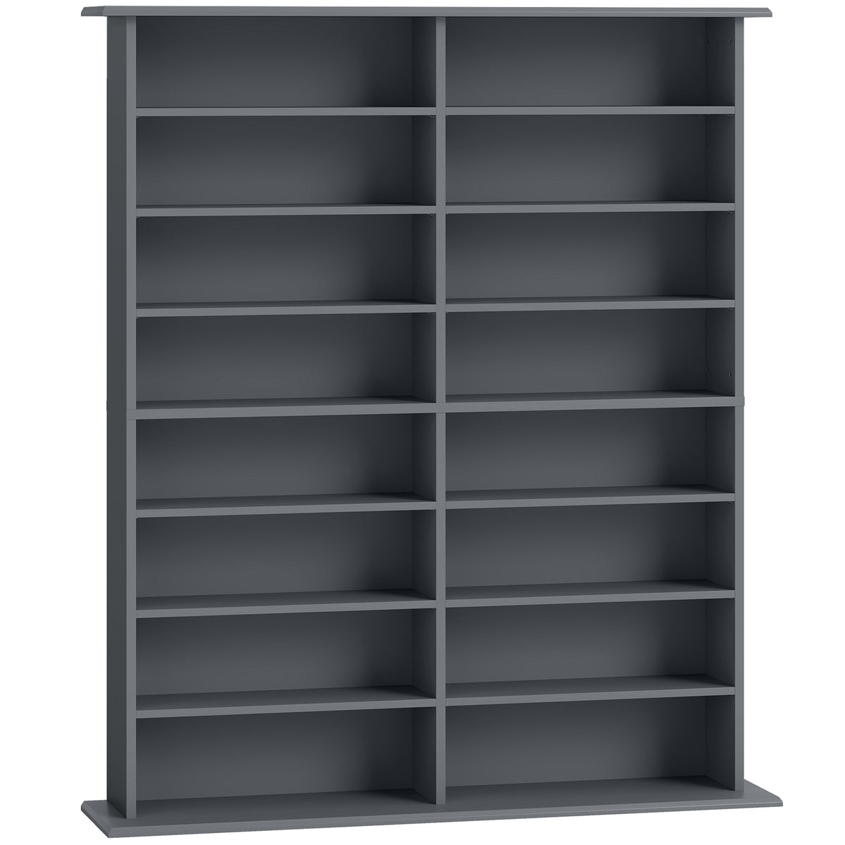 Mobile porta CD e DVD con 16 scomparti e 12 ripiani regolabili, capacità max. 720 CD/396 DVD e Blu-ray, grigio