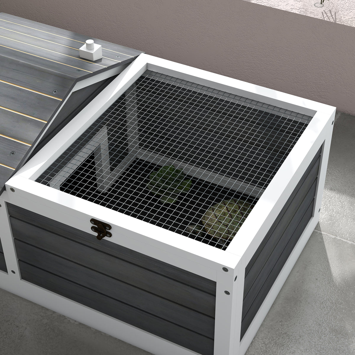 Maison enclos cage pour petit animal tortue avec 2 espaces 86 x 54 x 43 cm - bois de sapin