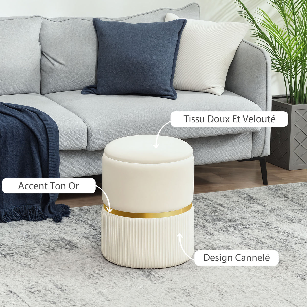 Poef voetenbank opbergkist van corduroy 36 x 36 x 44 cm voor woonkamer slaapkamer beige