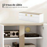 Meuble TV, banc TV avec 4 portes à fermeture amortie, étagère réglable et passe-câbles, 135 x 38 x 45 cm, blanc
