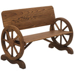 Banc de Jardin 3 Places Style Rustique Chic accoudoirs Roues de Charette Bois Sapin traité carbonisation