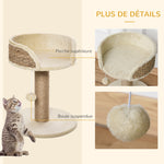 Cat tree climbing tree scratching post design toy hanging pom-pom + plush platform 40 x 40 x 49 cm beige sisal