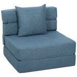 Chauffeuse canapé-lit convertible fauteuil 1 place avec 1 coussin déhoussable, tissu bleu foncé