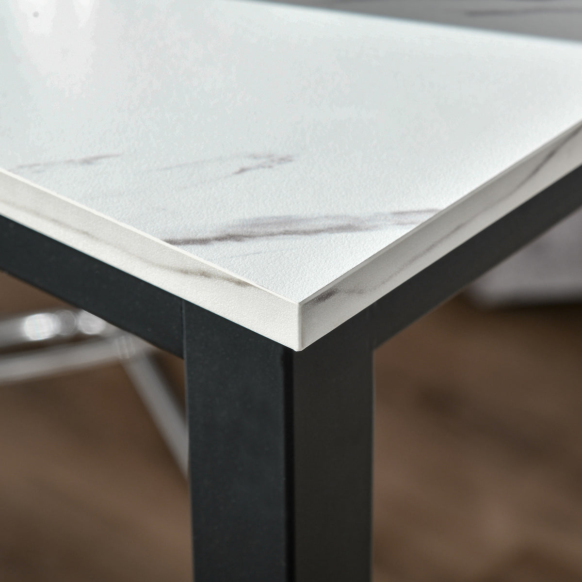 Table de Bar Table Haute de Cuisine Mange-debout - dim. 120L x 40l x 100H cm - châssis piètement Acier, Plateau Aspect marbre Blanc