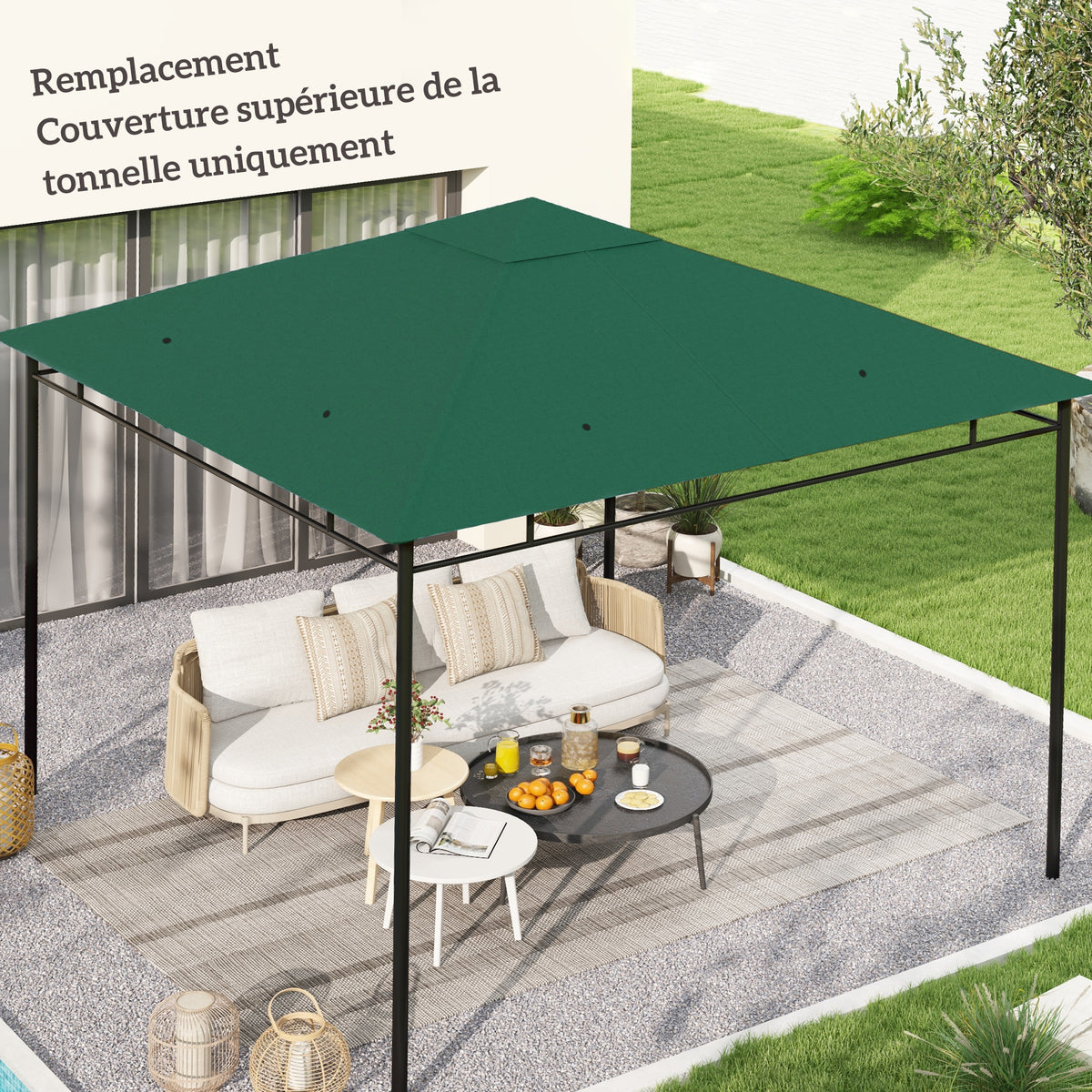 Toile de rechange pour pavillon toit de remplacement gazebo tissu polyester haute densité 180 g/m² anti-UV 3 x 3 m vert