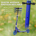 Trottinette enfants 3 à 8 ans, trottinette pliable à 2 roues LED roues lumineuses, 4 réglages en hauteur, bleu