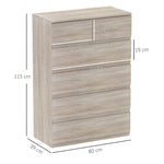 Commode 6 tiroirs meuble de rangement sans poignées design minimaliste 80 x 39 x 115 cm bois naturel