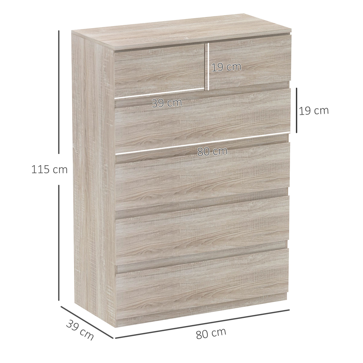 Commode 6 tiroirs meuble de rangement sans poignées design minimaliste 80 x 39 x 115 cm bois naturel
