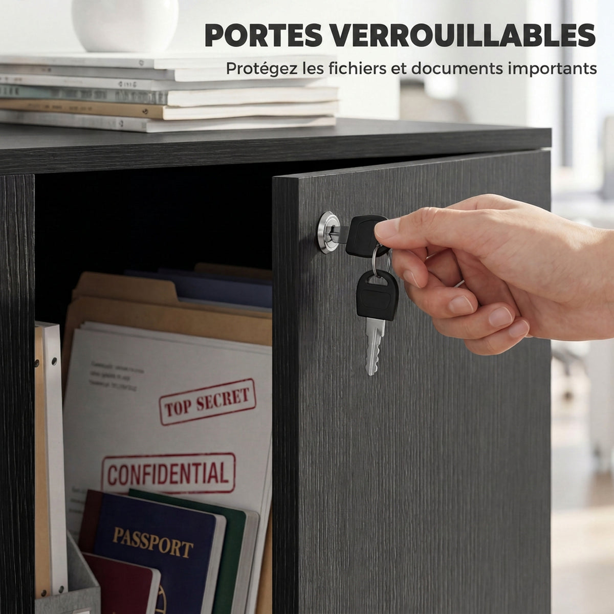 Armario de oficina de 2 niveles, mueble de almacenamiento de oficina con 2 puertas, cerraduras y llaves, 80x40x80cm, negro