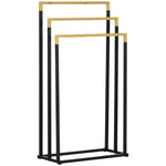 Porte-serviettes en bambou et acier sur pieds avec 3 barres support pour serviette 45 x 22,5 x 86 cm noir et naturel