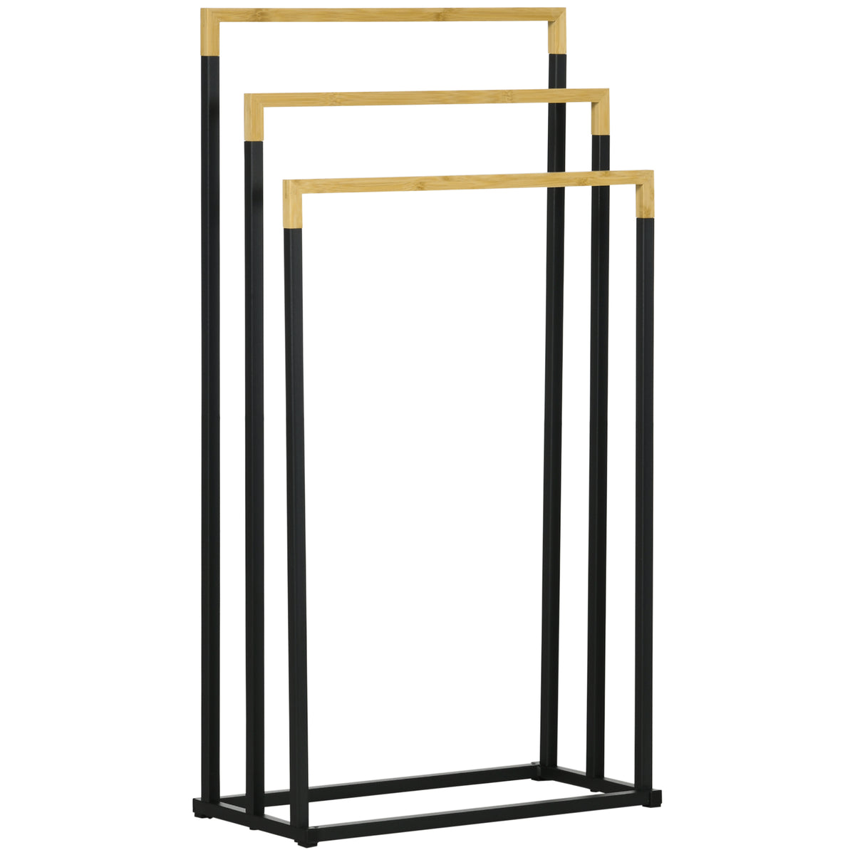 Porte-serviettes en bambou et acier sur pieds avec 3 barres support pour serviette 45 x 22,5 x 86 cm noir et naturel