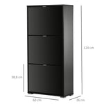 Meuble à Chaussures Armoire à chaussures 3 Portes abattantes 3 Compartiments en bois 60L x 26I x 124H cm Noir