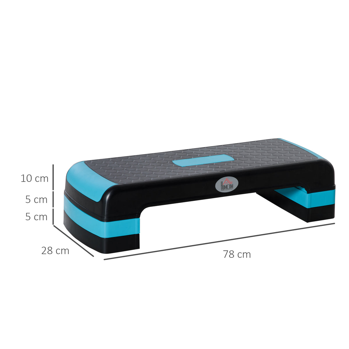 Stepper aérobic fitness hauteur réglable 3 niveaux surface antidérapante 78 x 28 x 20 cm noir et bleu