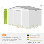 Abri de jardin 5,4 m² 2,77 x 1,95 x 1,92 m kit de fondation porte coulissante ventilations acier galvanisé, marron