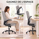 Silla de oficina ergonómica de tela de franela, altura ajustable, reclinable, reposabrazos abatibles, 66x77x122 cm, gris claro