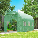 Serre de Jardin Tunnel Surface Sol 7m² 3,5L x 2l x 2H m châssis Tubulaire renforcé Porte zippée 6 fenêtres enroulables Vert