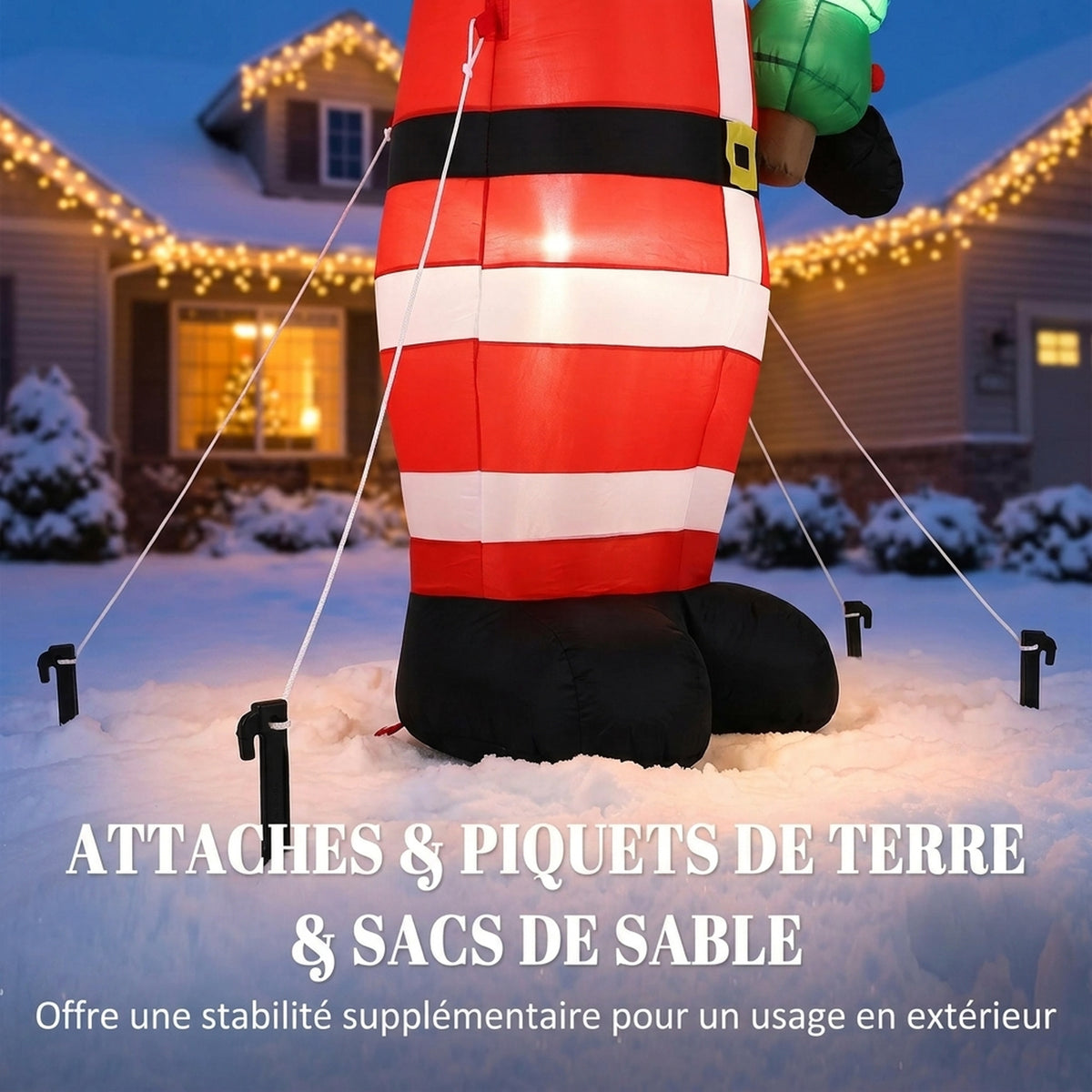 Père Noël Gonflable de 243 cm avec Lumières LED, Matériel Fixation et Souffleur, Intérieur et Extérieur, Rouge