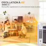 Chauffage d'appoint Radiateur soufflant Radiateur céramique oscillant 15-40°C avec Télécommande 1300/2000W, 21 x 21 x 63,5 cm