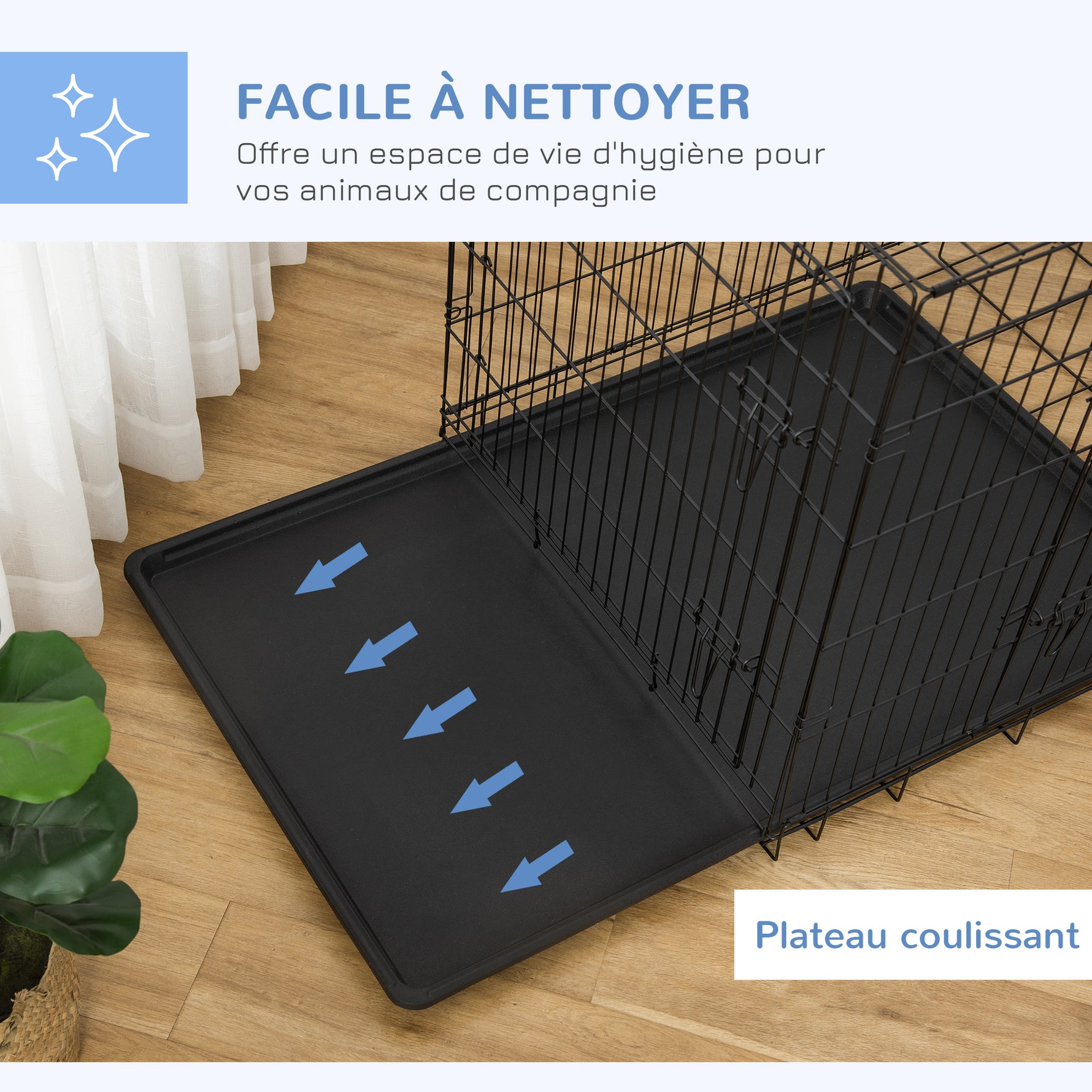 Cage caisse de transport pliante pour chien en acier 2 portes verrouillables 121 x 77 x 82 cm noir