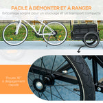 Remorque à vélo avec coffre de rangement amovible et pliable de 65L, réflecteurs de sécurité, charge max. 40KG, noir