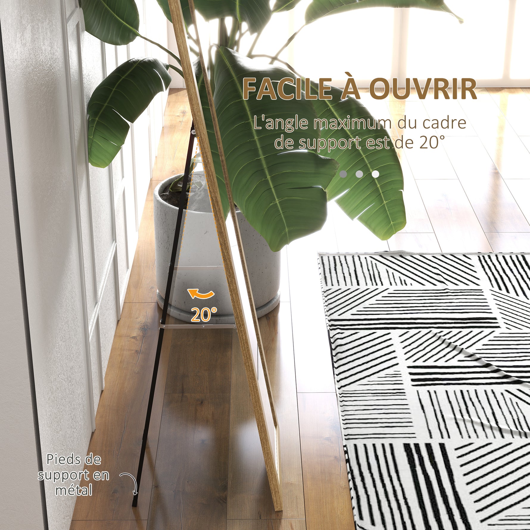 Miroir sur pied mural ou à poser rectangulaire avec cadre en bois pour salon chambre à coucher 37 x 155 cm marron clair