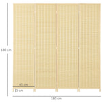 Paravent en bois séparateur de pièce closion de séparation pliable 4 panneaux 180 x 180 cm naturel