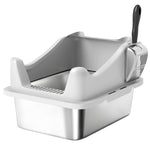 Bac à litière en acier inoxydable, maison de toilette pour chat, bords hauts, nettoyage facile, 43,1x33,2x25,4cm, gris