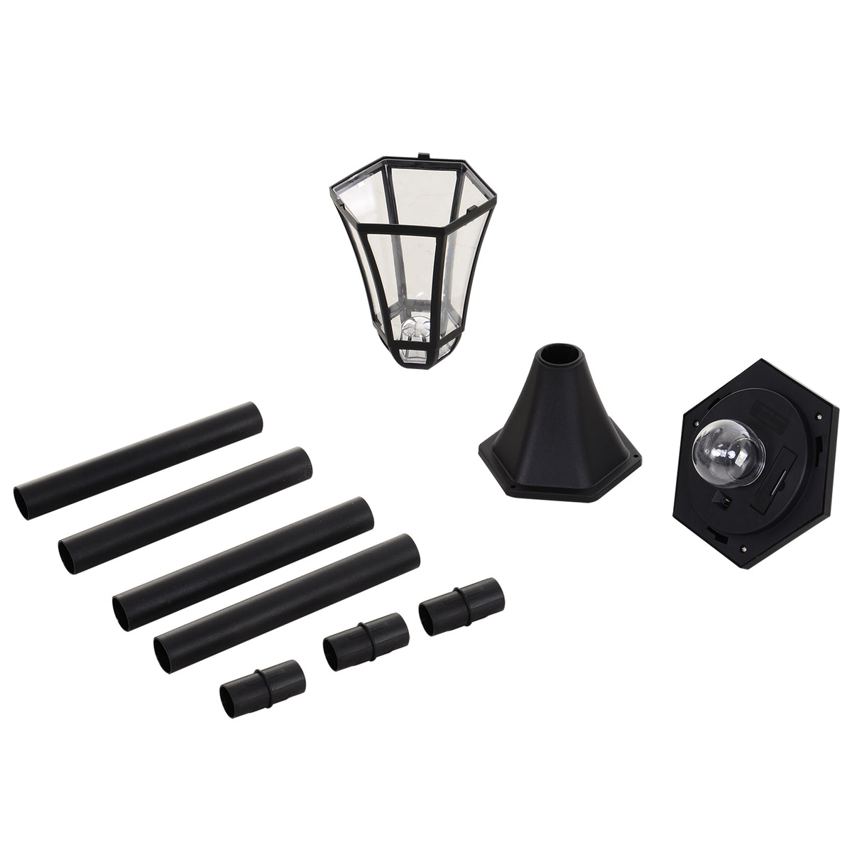 2 staande solarlantaarns voor buiten/tuin met 2 witte 6000K ledlampen IP44 Ø18,5 x 129H cm zwart