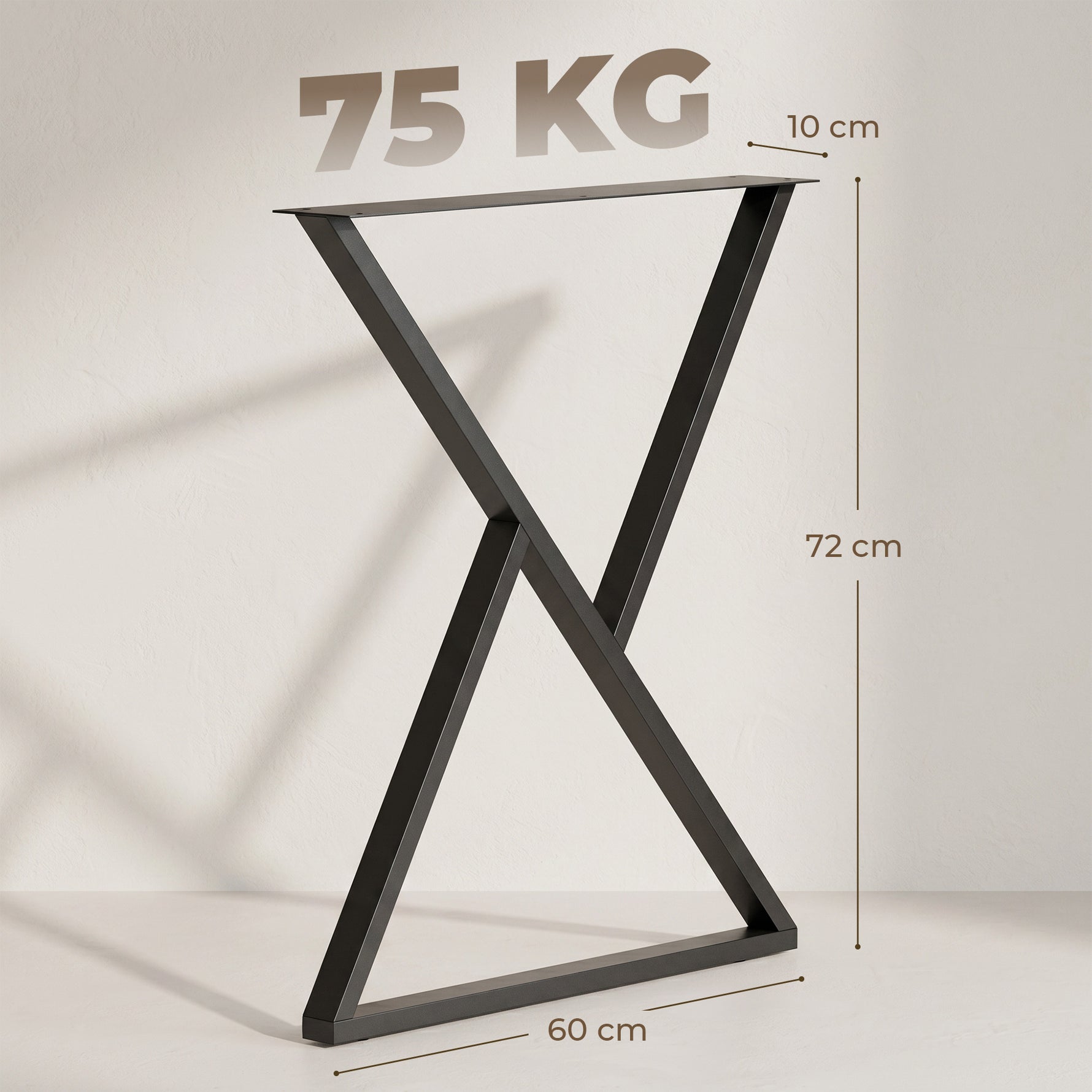 Pieds de table en acier, 60 x 72 cm, lot de 2 pieds de bureau en forme X avec patins réglables et vis, noir