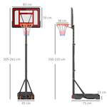 Panier de basket extérieur hauteur réglable 160–210 cm panier de basket sur pied à roulettes base remplissable noir