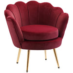 Fauteuil salon fauteuil en velours fauteuil coquillage avec pieds en métal doré pour chambre à coucher, rouge