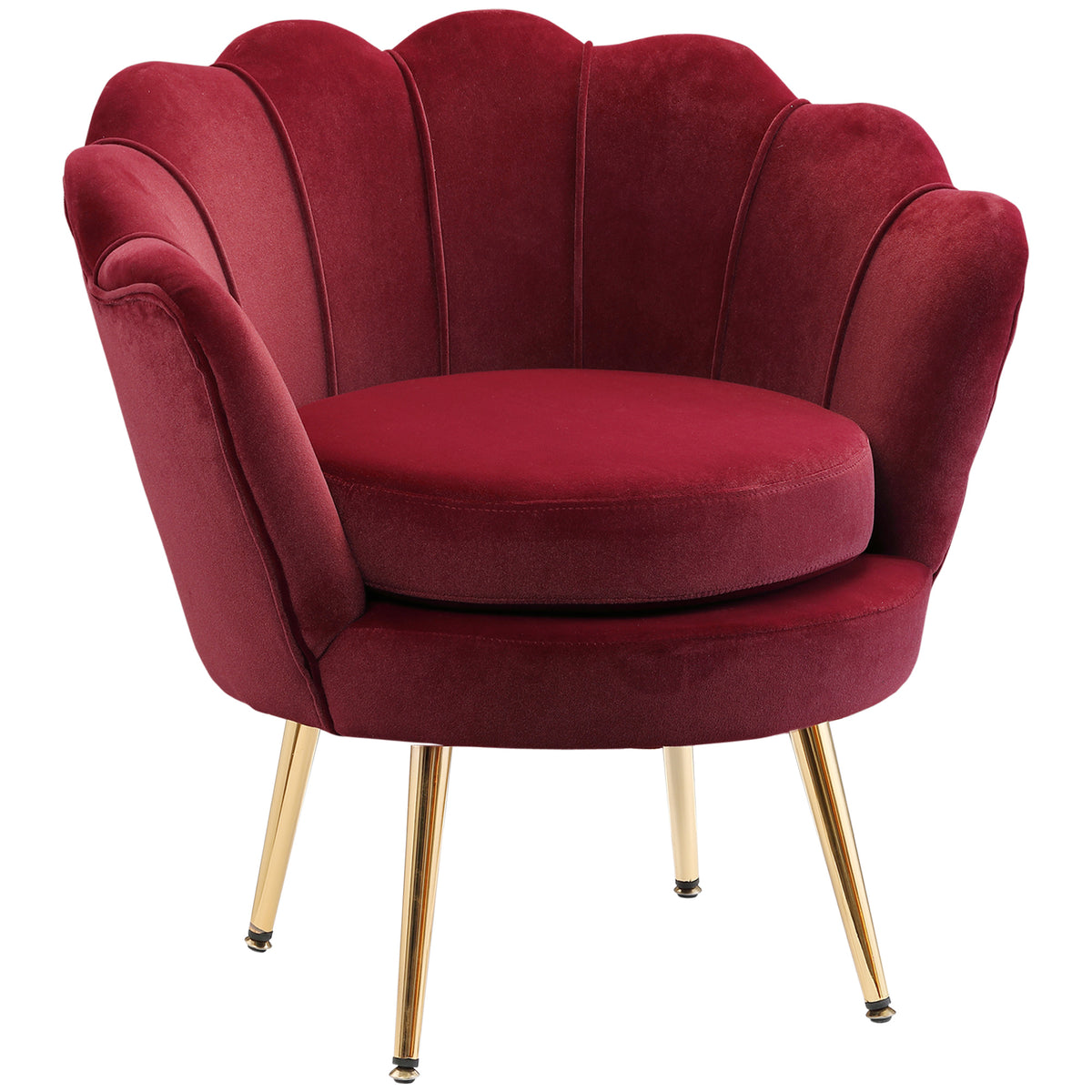 Fauteuil salon fauteuil en velours fauteuil coquillage avec pieds en métal doré pour chambre à coucher, rouge