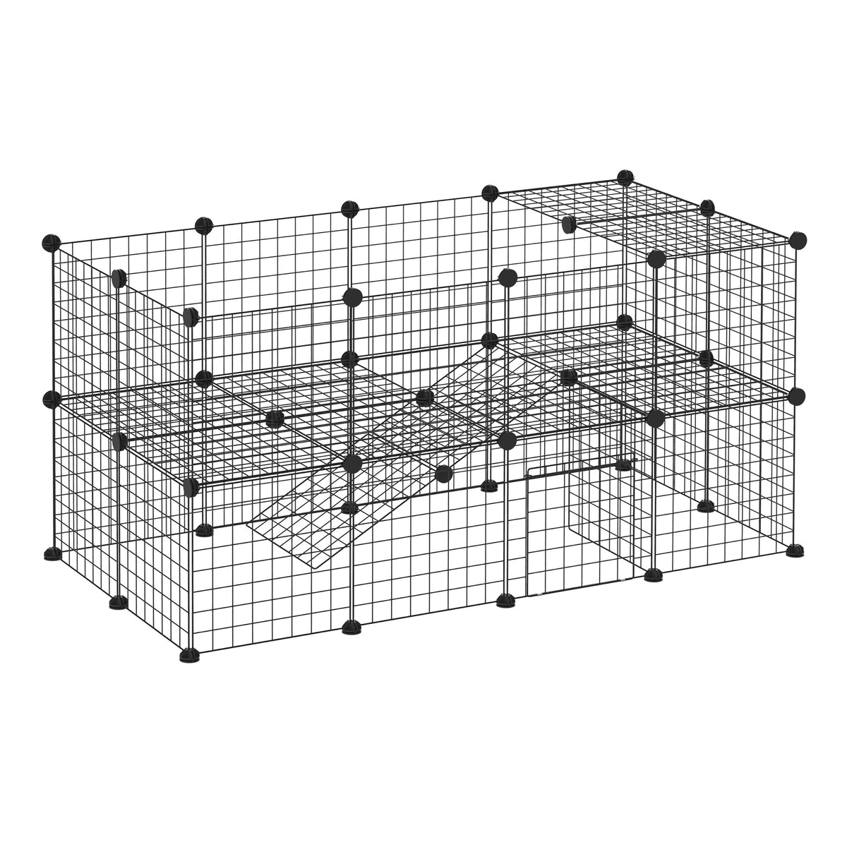 Cage parc clôture pour animaux domestiques enclos pour petits animaux 146 x 73 x 73 cm modulable 2 niveaux 36 panneaux bords arrondis fil en acier noir