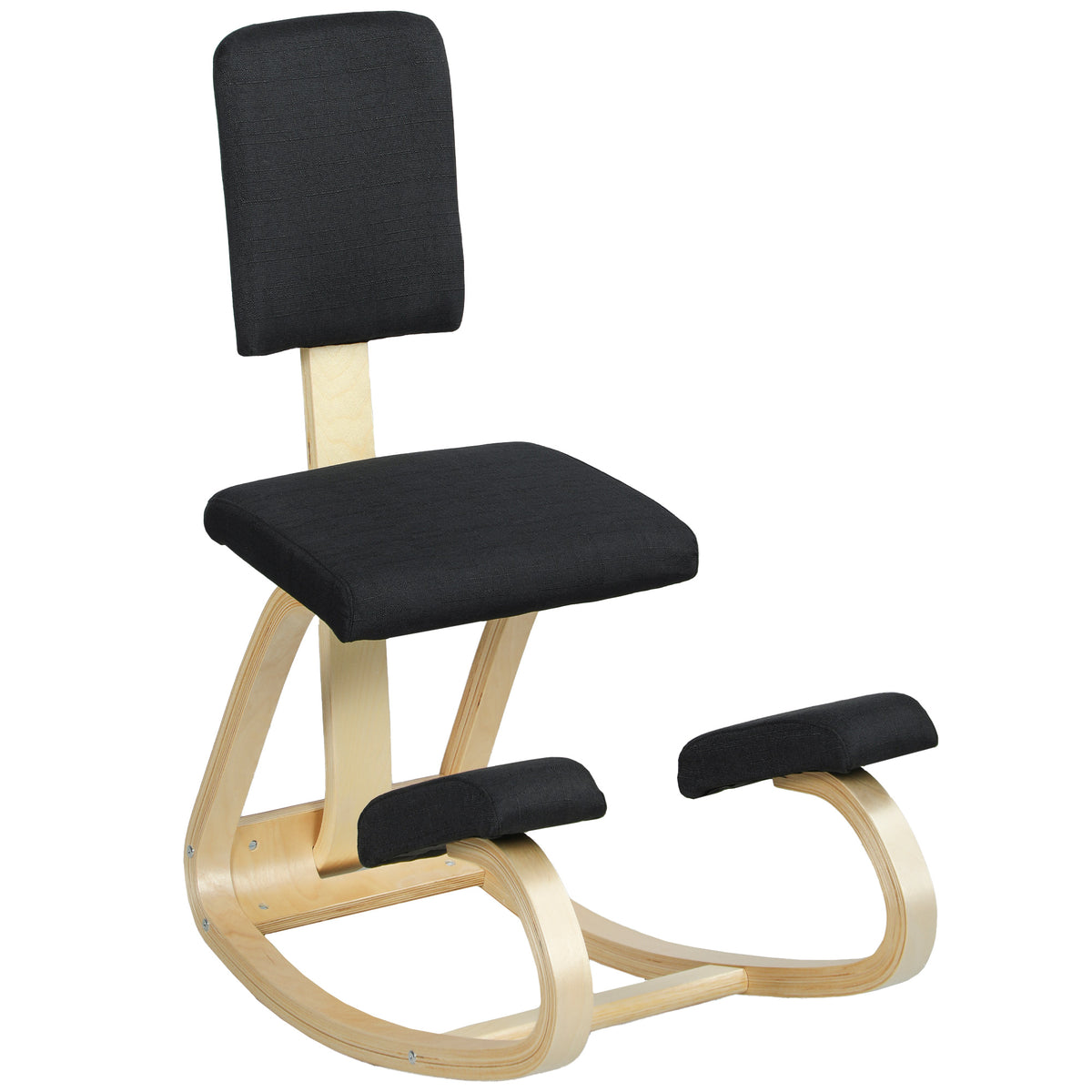Siège assis genoux, tabouret ergonomique en bois à bascule avec dossier, chaise à genoux pour bureau à domicile, noir