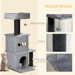 Arbre à chats design cosy chic multi-équipements centre d'activités niches plateformes lit jeu boule feutres amovibles lavables panneaux de particules peluche courte 48 x 48 x 100 cm gris