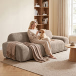 Canapé 3 Places en Chenille 244 cm, Canapé Salon Moderne, Assise et Accoudoirs Larges, Ressorts Ensachés, Marron Clair