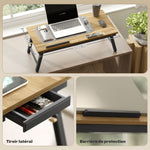 Table de lit pliable et réglable, plateau de lit pour ordinateur portable en bambou - plateau inclinable, tiroir, chêne