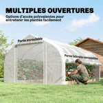 Serre tunnel de jardin 12 m², serre de jardin tunnel avec porte et 8 fenêtres, bâche PE 140 g/m² 400 x 200 x 200cm blanc